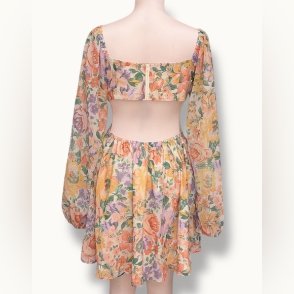 Showpo Floral Cutout Long Sleeve Mini Dress Size 10 - Picture 2 of 7